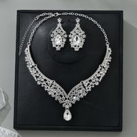 Lady Water Droplets Alloy Plating Inlay Rhinestones Women's Earrings Necklace main image 3