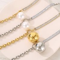 Imitation Pearl Titanium Steel 18K Gold Plated IG Style Simple Style Plating Inlay Round Zircon Pendant Necklace main image 1