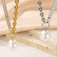 Imitation Pearl Titanium Steel 18K Gold Plated IG Style Simple Style Plating Inlay Round Zircon Pendant Necklace main image 4