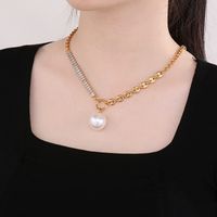 Imitation Pearl Titanium Steel 18K Gold Plated IG Style Simple Style Plating Inlay Round Zircon Pendant Necklace main image 8