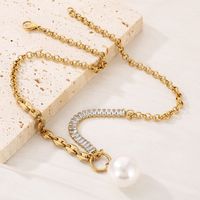 Imitation Pearl Titanium Steel 18K Gold Plated IG Style Simple Style Plating Inlay Round Zircon Pendant Necklace main image 6