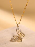 Elegant Butterfly Stainless Steel Plating Inlay Zircon 18k Gold Plated Necklace main image 1