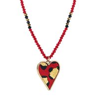 Ethnic Style Bohemian Heart Shape Artificial Crystal Alloy Beaded Leather Gold Plated Women's Pendant Necklace sku image 1