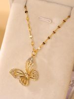 Elegant Butterfly Stainless Steel Plating Inlay Zircon 18k Gold Plated Necklace main image 4