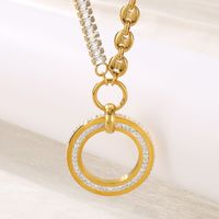 Acier Au Titane Plaqué Or 18K Hip Hop Style Simple Placage Incruster Rond Zircon Pendentif main image 6