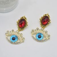 1 Pair Retro Lady Eye Plating Inlay Alloy Rhinestones 14k Gold Plated Drop Earrings main image 1