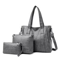 Women's Large Pu Leather Solid Color Vintage Style Square Zipper Tote Bag sku image 6