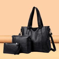 Women's Large Pu Leather Solid Color Vintage Style Square Zipper Tote Bag main image 3