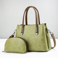 Femmes Grande Faux Cuir Couleur Unie Style Vintage Carré Fermeture Éclair Ensembles De Sacs sku image 4