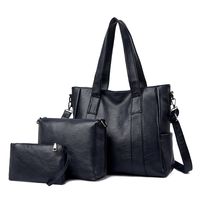 Women's Large Pu Leather Solid Color Vintage Style Square Zipper Tote Bag sku image 4
