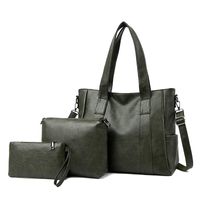 Women's Large Pu Leather Solid Color Vintage Style Square Zipper Tote Bag sku image 3