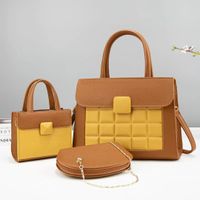 Women's Large Pu Leather Color Block Business Square Zipper Bag Sets sku image 3