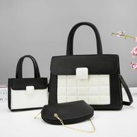 Women's Large Pu Leather Color Block Business Square Zipper Bag Sets sku image 2