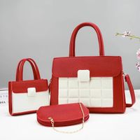 Women's Large Pu Leather Color Block Business Square Zipper Bag Sets sku image 6