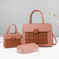 Women's Large Pu Leather Color Block Business Square Zipper Bag Sets sku image 4