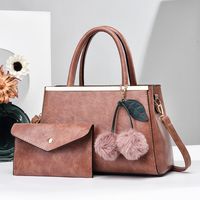 Women's Large Pu Leather Solid Color Vintage Style Classic Style Square Zipper Bag Sets sku image 3