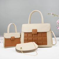 Women's Large Pu Leather Color Block Business Square Zipper Bag Sets sku image 5
