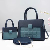 Women's Large Pu Leather Color Block Business Square Zipper Bag Sets sku image 7