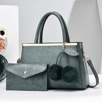 Women's Large Pu Leather Solid Color Vintage Style Classic Style Square Zipper Bag Sets sku image 7