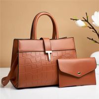 Women's Large Pu Leather Solid Color Vintage Style Square Zipper Bag Sets sku image 5