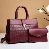 Femmes Grande Faux Cuir Couleur Unie Style Vintage Carré Fermeture Éclair Ensembles De Sacs sku image 3