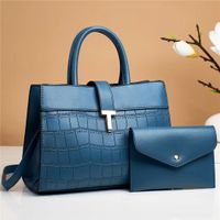 Women's Large Pu Leather Solid Color Vintage Style Square Zipper Bag Sets sku image 4