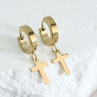 1 Pair Simple Style Commute Cross Plating 304 Stainless Steel 18K Gold Plated Earrings main image 4