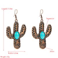 1 Pair Vintage Style Cactus Plating Inlay Alloy Turquoise Rhodium Plated Drop Earrings main image 2