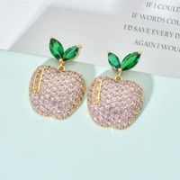 1 Pair Cute Apple Plating Inlay Copper Zircon 18k Gold Plated Ear Studs main image 3