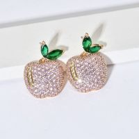 1 Paire Mignon Pomme Placage Incruster Le Cuivre Zircon Plaqué Or 18k Boucles D'oreilles main image 6