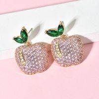1 Pair Cute Apple Plating Inlay Copper Zircon 18k Gold Plated Ear Studs main image 2