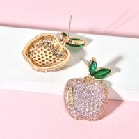 1 Pair Cute Apple Plating Inlay Copper Zircon 18k Gold Plated Ear Studs main image 5