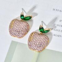 1 Pair Cute Apple Plating Inlay Copper Zircon 18k Gold Plated Ear Studs main image 4