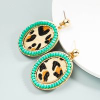 1 Pair Vintage Style Simple Style Classic Style Oval Leopard Plating Inlay Pu Leather Alloy Crystal Gold Plated Drop Earrings main image 8
