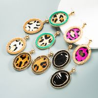 1 Pair Vintage Style Simple Style Classic Style Oval Leopard Plating Inlay Pu Leather Alloy Crystal Gold Plated Drop Earrings main image 1