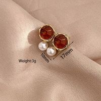 1 Pair Vintage Style Simple Style Round Pearl Plating Inlay Alloy Resin Gold Plated Drop Earrings main image 2