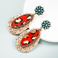 1 Pair Vintage Style Ethnic Style Bohemian Geometric Sequins Inlay Alloy Artificial Leather Turquoise Rose Gold Plated Drop Earrings main image 6