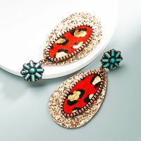 1 Pair Vintage Style Ethnic Style Bohemian Geometric Sequins Inlay Alloy Artificial Leather Turquoise Rose Gold Plated Drop Earrings main image 7