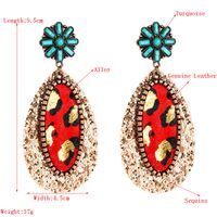 1 Pair Vintage Style Ethnic Style Bohemian Geometric Sequins Inlay Alloy Artificial Leather Turquoise Rose Gold Plated Drop Earrings main image 2
