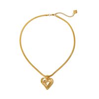 Retro Heart Shape Stainless Steel Plating Hollow Out 18k Gold Plated Pendant Necklace sku image 1