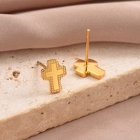 1 Pair Simple Style Hexagon Cross Crown Plating Stainless Steel 14K Gold Plated Ear Studs main image 9