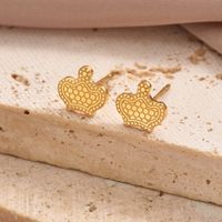 1 Pair Simple Style Hexagon Cross Crown Plating Stainless Steel 14K Gold Plated Ear Studs main image 2
