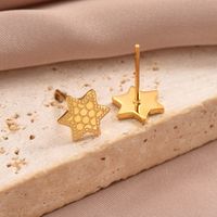 1 Pair Simple Style Hexagon Cross Crown Plating Stainless Steel 14K Gold Plated Ear Studs main image 7