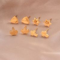 1 Pair Simple Style Hexagon Cross Crown Plating Stainless Steel 14K Gold Plated Ear Studs main image 1