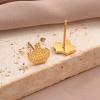 1 Pair Simple Style Hexagon Cross Crown Plating Stainless Steel 14K Gold Plated Ear Studs main image 3