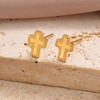 1 Pair Simple Style Hexagon Cross Crown Plating Stainless Steel 14K Gold Plated Ear Studs main image 8