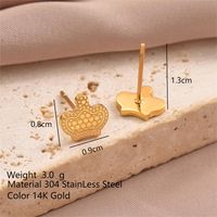 1 Pair Simple Style Hexagon Cross Crown Plating Stainless Steel 14K Gold Plated Ear Studs sku image 1
