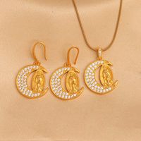 Lady Moon Stainless Steel Copper Plating Inlay Zircon 18k Gold Plated Earrings Necklace main image 4