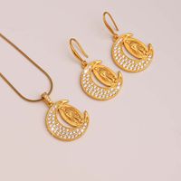 Lady Moon Stainless Steel Copper Plating Inlay Zircon 18k Gold Plated Earrings Necklace main image 1