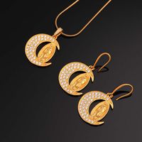 Lady Moon Stainless Steel Copper Plating Inlay Zircon 18k Gold Plated Earrings Necklace main image 3